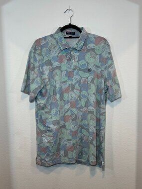 Peter Millar Men’s Crown Crafted 'GOLF-PUN-RECORDS' Polo Shirt Size Large
